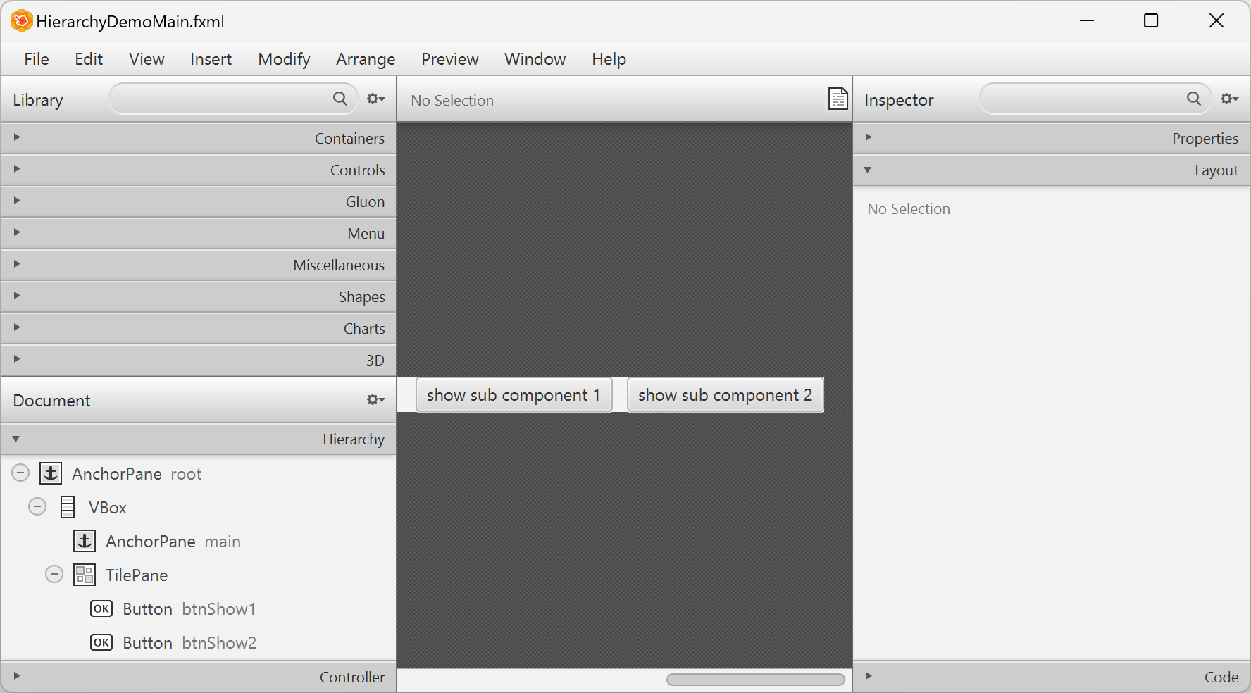 SceneBuilder Hierarchie Layout